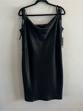 Eloquii textured Black Satin Slip mini Dress with Tie shoulder Straps ladies 14